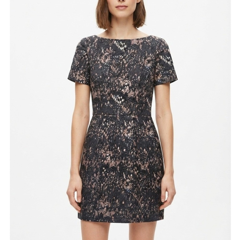 French Connection Marble Print Sheath Dress Short Sleeve Blue Pink Size Six
